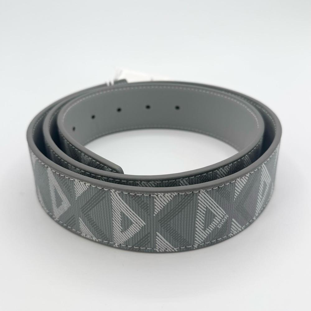 NEW Christian Dior Grey CD Diamond Canvas Calfskin Leather Reversible Belt